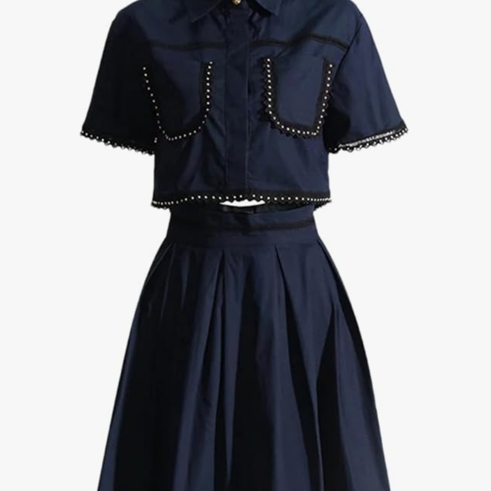 Chic Navy Blue Women's Skirt Set
